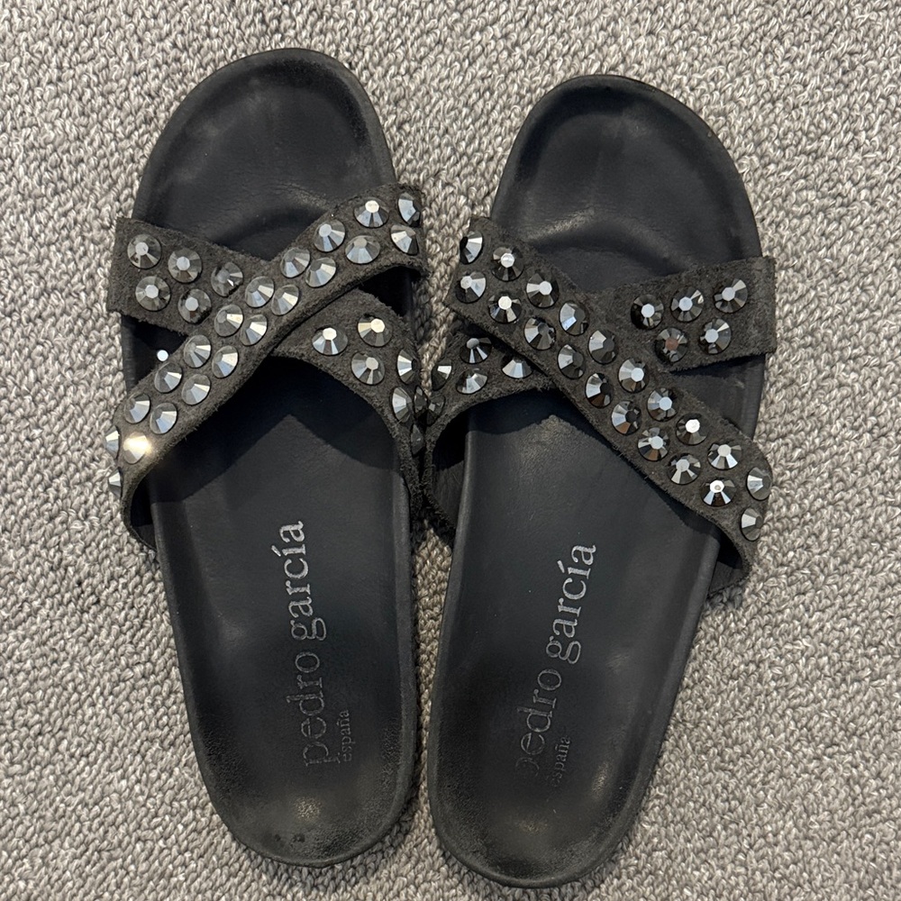 Pedro Garcia Dark Grey Crystal-Studded Sandals